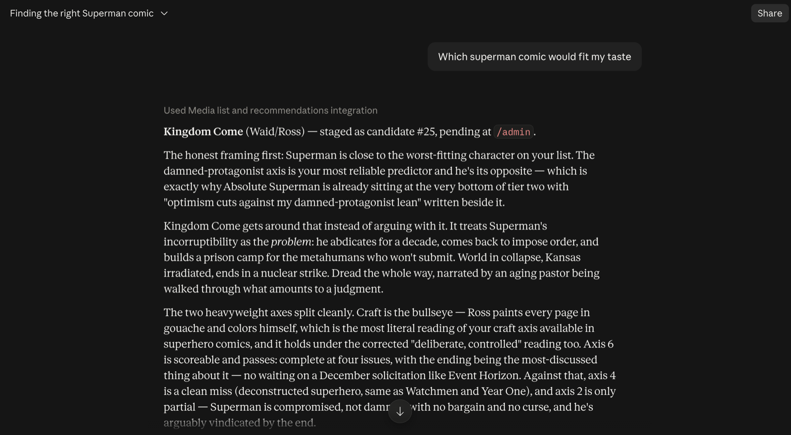 The answer: Kingdom Come staged as candidate #25, argued against the axes it hits and the ones it misses